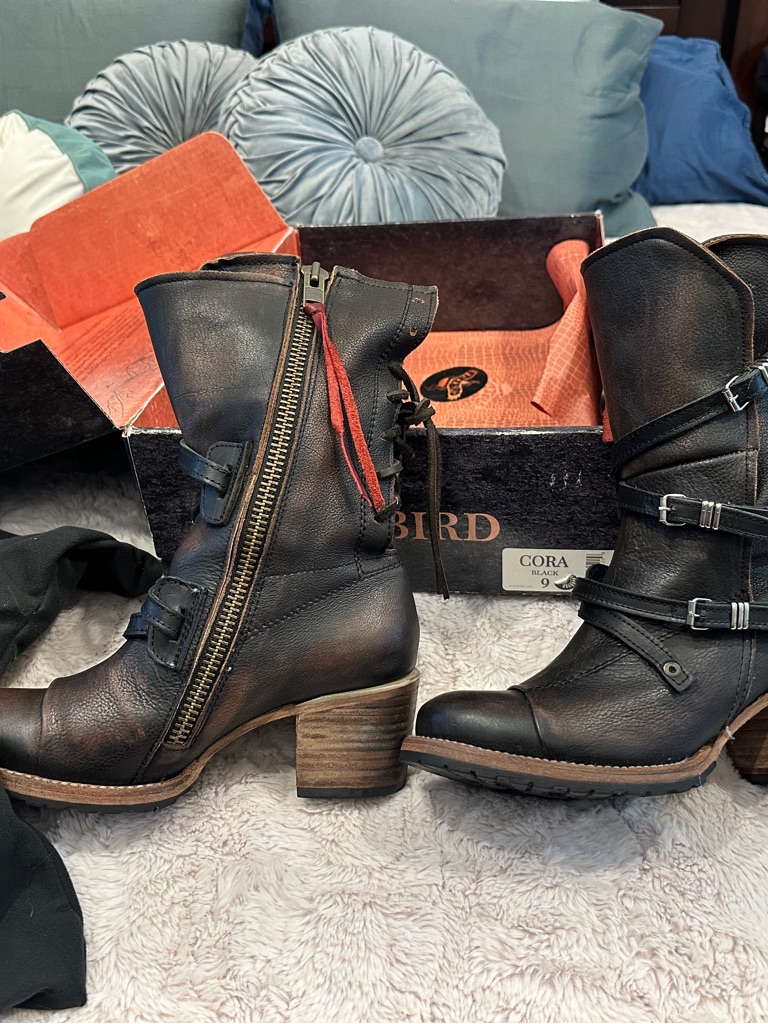Freebird By Steven Black Leather Cora Heeled Buckle Boots, Size 9. Nib